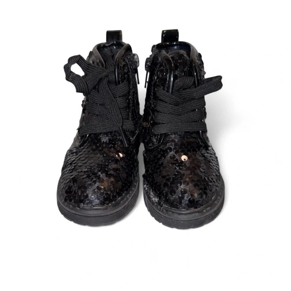 Toddler Black Sequin Lace-Up Kids Boots 5T